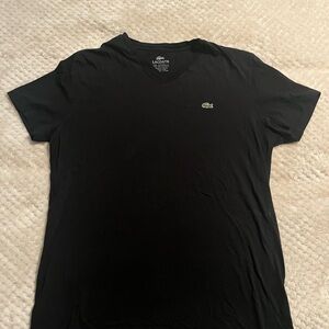 Vintage Lacoste Men's Black V-Neck T-Shirt